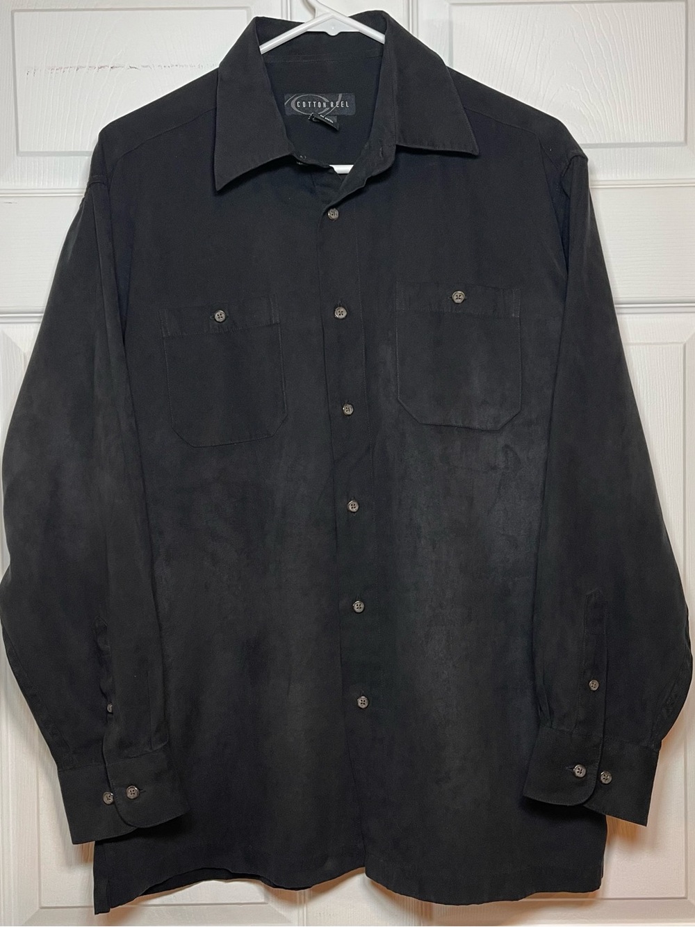 Vintage Cotton Reel Faux Suede Men's Shirt Y2K 90s Black Fits Large/XL